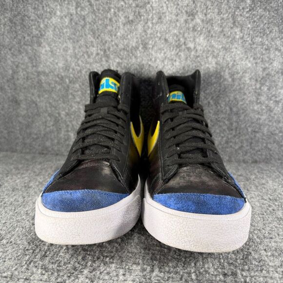 Nike Blazer Mid Mens 13 Shoes Black Blue Yellow Athletic Sneakers Peace Love - Picture 3 of 11